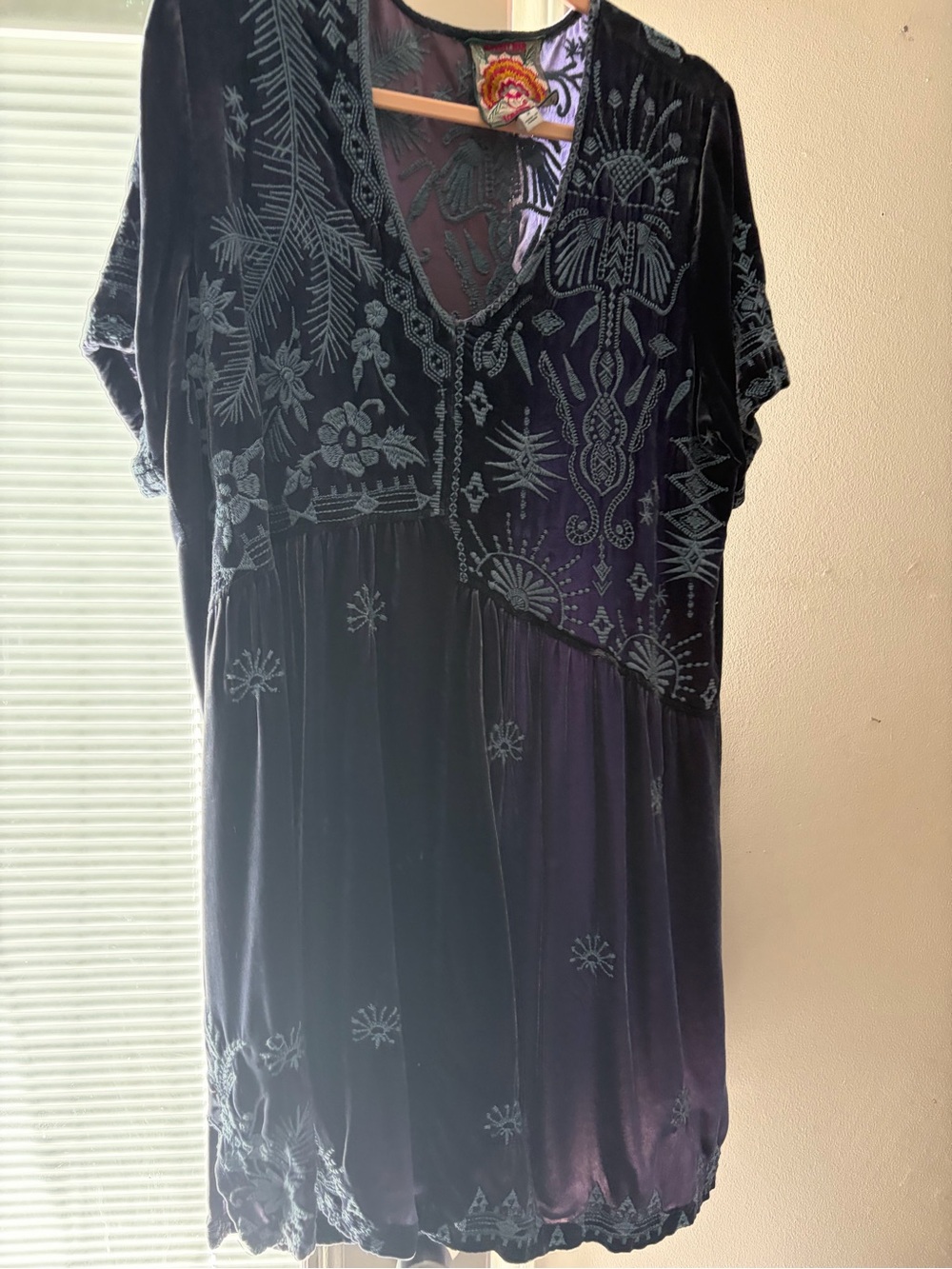 Johnny Was Embroidered Velvet Tunic Dress - Picture 2 of 6